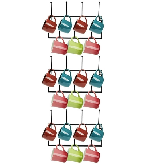 3 Pack Wall Mounted Mug Rack, 6-Tier Metal Coffee Mug Cup Holder with 21 Hooks for Home Kitchen Coffee Bar Office Storage and Display