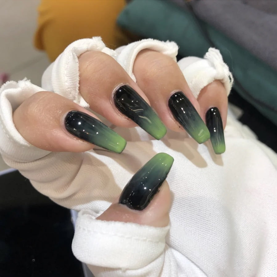 NVPPXV 24Pcs Gradient Green Nail Patch Dark Style Removable Long Paragraph  Manicure Save Time False Nails With Glue New - Walmart.com