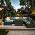 thumbnail image 3 of Devoko 8-Pieces Steel Sturdy Outdoor Conversation Sets with 50,000 BTU Propane Fire Pit Table, Blue, 3 of 7