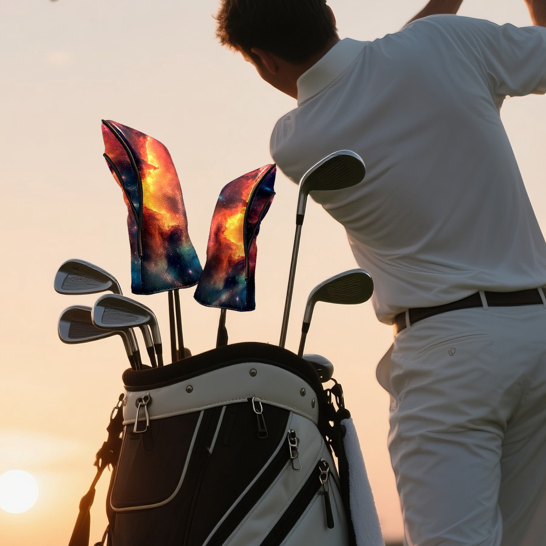 Golf Club Covers PU Leather Waterproof Head Covers for Fairway Woods Hybrids Aurora Unisex Fits Most Brands