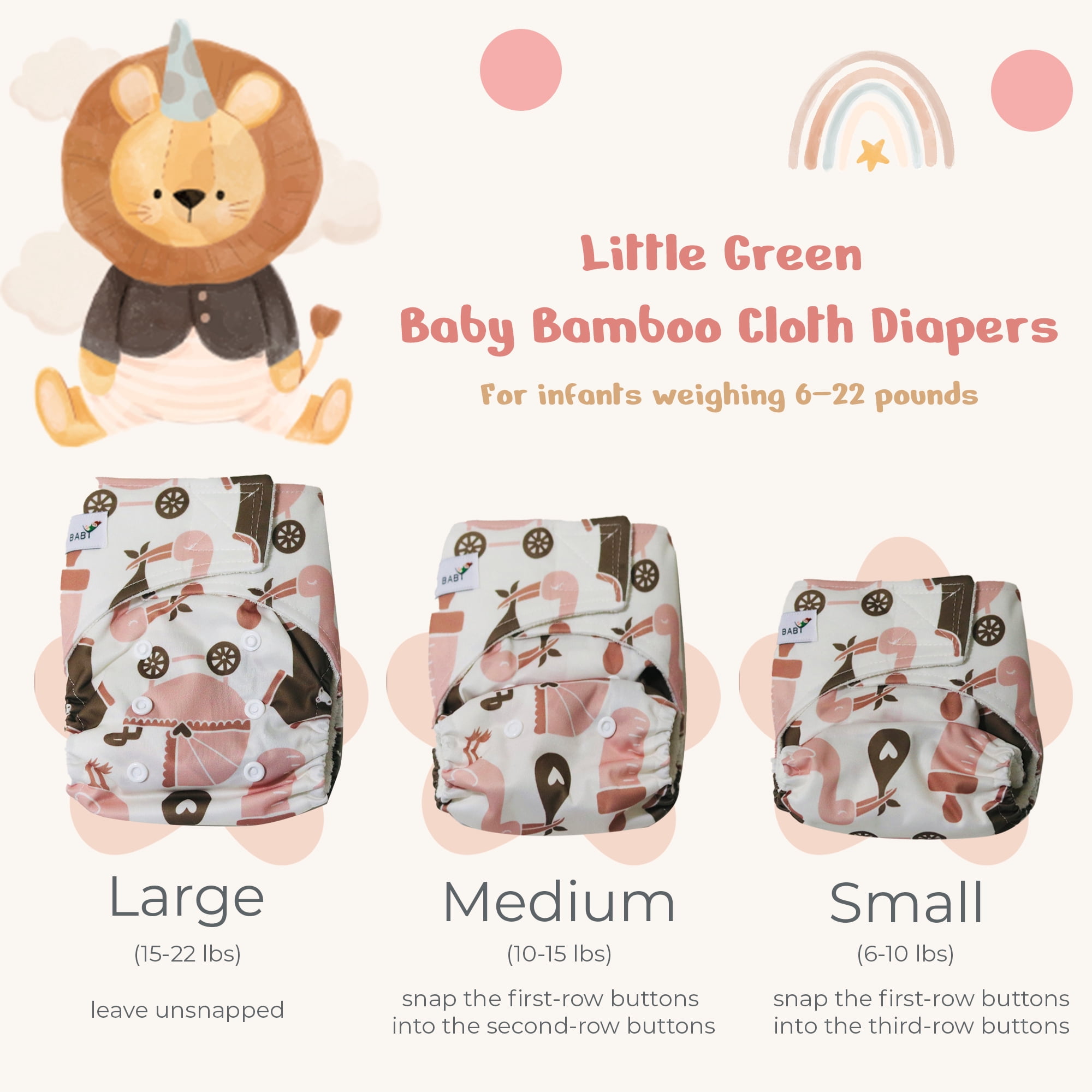 Kawaii Baby Bamboo Cloth Nappies & Diapers  6 Pack with 12 Inserts Newborn, 6-22 lbs | Daily & Overnight Use