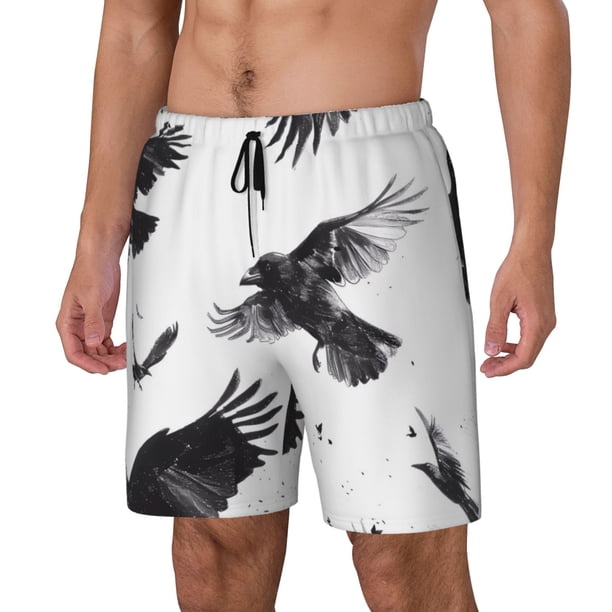 Balery Monochrome Flying Ravens Bañador para hombre, shorts de playa de secado rápido con entrepierna y forro de compresión-Medium