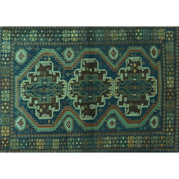 Ahgly Company Indoor Rectangle Persian Turquoise Blue Traditional Area Rugs, 5' x 7'