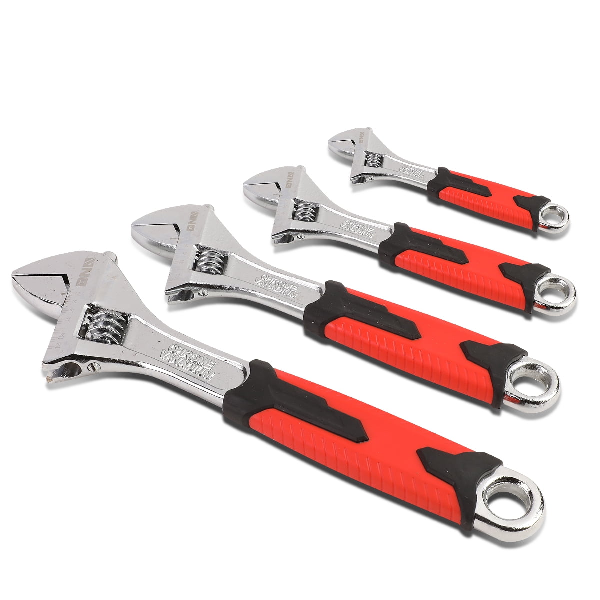 4Pcs Adjustable Wrench Spanner - 6-12 Inch, Vanadium Steel Automotive Repair Tool w/ Four-Sided Jaws and Rubber Grip