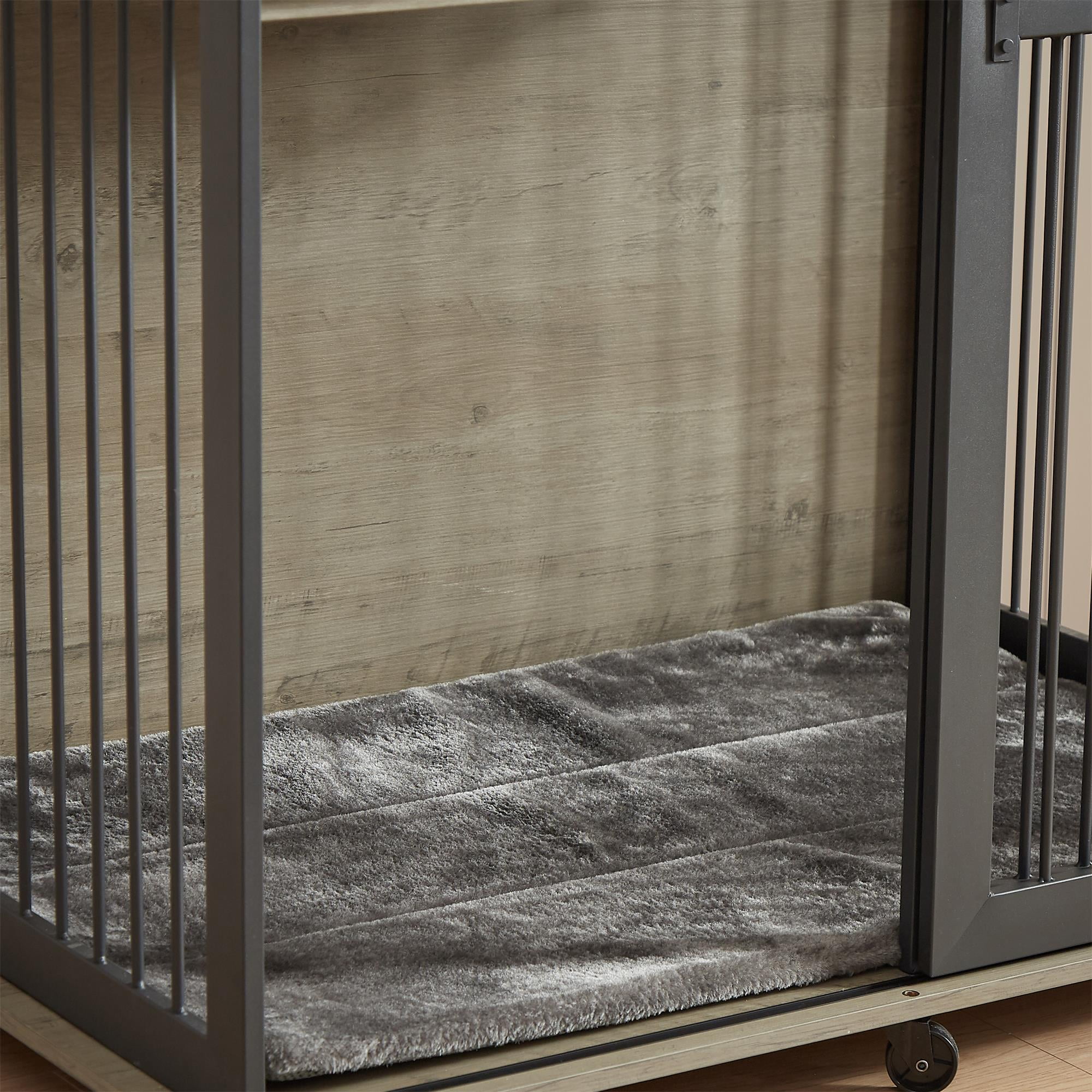 Pefilos 43" Heavy Duty Dog Crate with Cabinet, Furniture Style Dog Cage Sliding Frame Iron Door with Wheels, Mat, Dog House for Indoor Dogs, Gray Pefilos 43" Heavy Duty Dog Crate with Cabinet, Furniture Style Dog Cage Sliding Frame Iron Door with Wheels, Mat, Dog House for Indoor Dogs, Gray