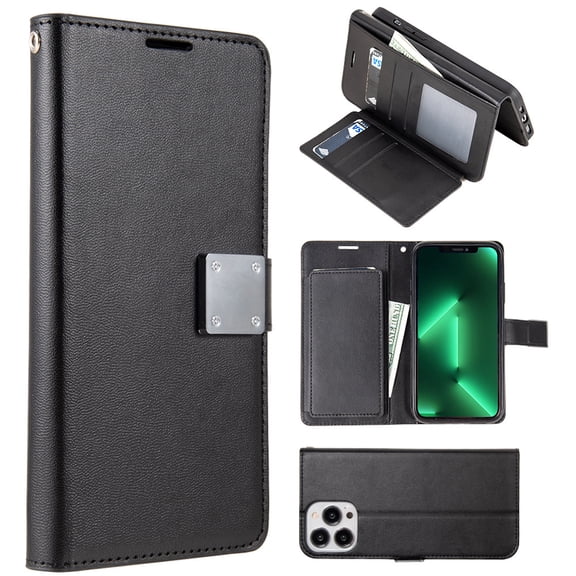 Extra Series Essential Leather Wallet Stand Case for iPhone 15 Pro Max - Black