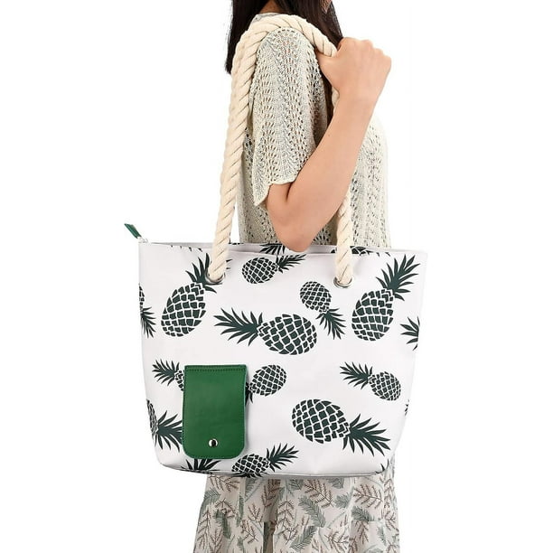 Bolso Tote Grande De Pana Para Mujer - Bolsa De Playa Con Cremallera, Múltiples Bolsillos