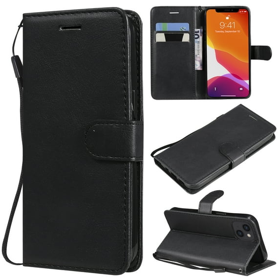 Nalacover Wallet Case for iPhone 14 Plus, Card Slots Holder Magnetic Clasp Premium Luxury PU Leather Flip Folio Cover with Kickstand Wrist Strap Soft Silicone Shockproof Case,Black