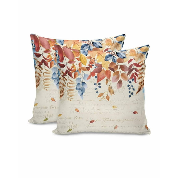 Fall Throw Pillow Covers 18x18 Inch Set of 2 Orange Leaves Decorative Pillow Covers Blue Leaves Retro Cushion Cover Pillowcase for Sofa Couch Bed Home Decor