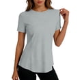 thumbnail image 5 of ZQUUVOU Women's Sun Shirts Short Sleeve Ice Silk Sun Protection Top Solid Crewneck Cooling Breathable Lightweight Shirts Gray, 5 of 7