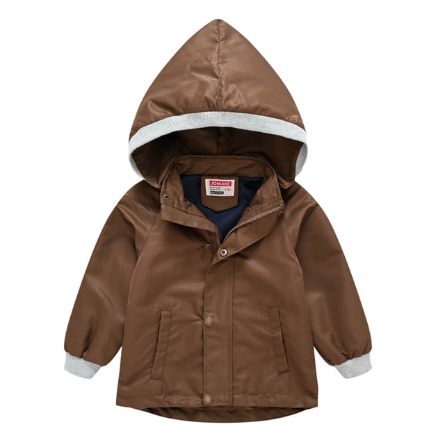 LSLJS Kids Winter Jacket, Baby Pure Color Children's Windbreaker Hat Detachable Cute Western Style( Coffee, 4-5 Years)