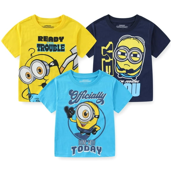 Minions Stuart and Bob Short Sleeve T-Shirt (Boys), 3 Pack, Sizes 3T-7