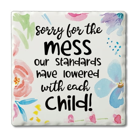 

Absorbent Stone Tumbled Tile Coasters Sorry for Mess Set of 4