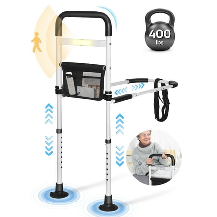 Doulami Bed Rails for Elderly Adults, Adjustable Assist Beds Rail for Senior with Storage Pocket & Motion Light