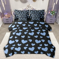 Feelyou Dreamy Love Heart Bedding Comforter Set 7 Pieces, Cartoon Princess Blue Full Bedding Set, Teens Kids Boys Girls Reversible Fitted Sheet Flat Sheet, Luxury Bedroom Decor