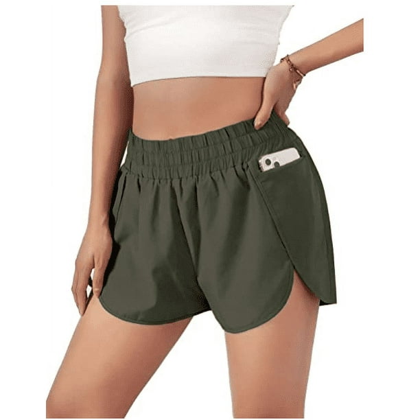 Pantalones cortos deportivos de secado rápido para mujer, con cintura elástica y bolsillos