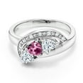 thumbnail image 2 of Gem Stone King 925 Sterling Silver Pink Tourmaline and White Moissanite and White Created Sapphire Engagement Ring for Women (0.75 Cttw, Gemstone October Birthstone, Heart Shape 4MM, Size 7), 2 of 4