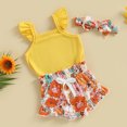 thumbnail image 3 of Gupgi Infant Girls 2Pcs Summer Outfits Sleeveless Romper Drawstring Floral Shorts 0-18Months, 3 of 8