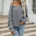 thumbnail image 2 of Fesfesfes Women Sweaters V-neck Pullover Casual Loose Knitted Sweater Top Blouse Plus Size $10, 2 of 9