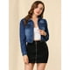 thumbnail image 3 of Chaqueta de mezclilla lavada con botones y manga larga de mezclilla corta de algodón para mujer Azul oscuro XL, 3 of 6