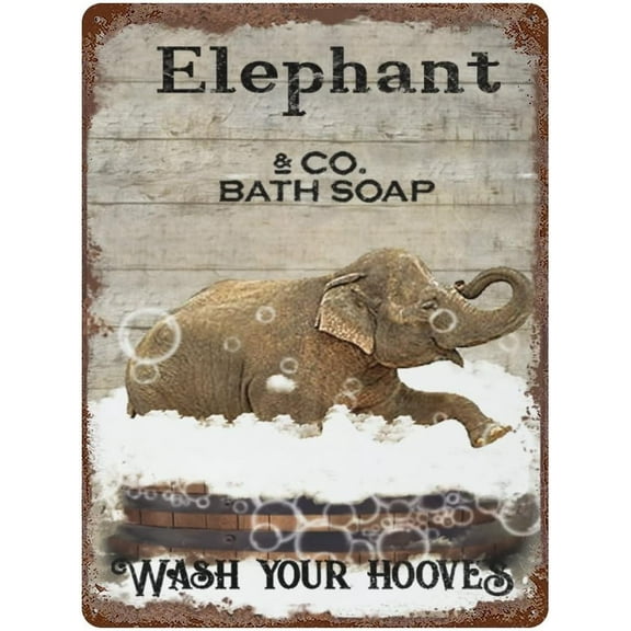Vintage Iron Hanging Plate Elephant Bath Soap Metal Tin Sign Wash Your Hooves Retro Tin Sign Elephant Lovers Gift Home Livingroom Bathroom Decor Animal Wall Art Housewarming Gift 5.5"x8"