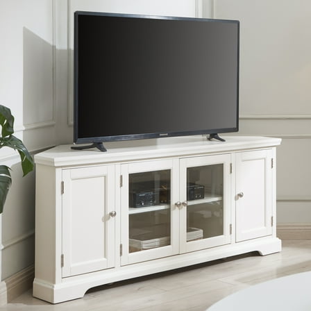 Leick Home 85386 Corner TV Stand with Enclosed Storage For 65" TV's, White