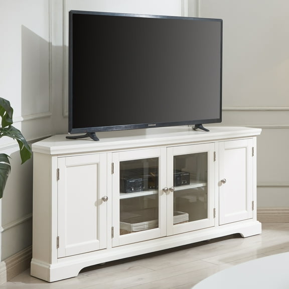 Leick Home 85386 Corner TV Stand with Enclosed Storage For 65" TV's, White