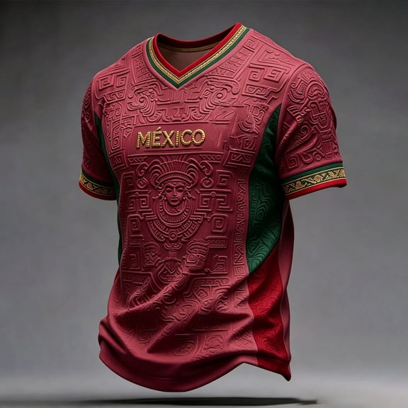 Men's Mexico Soccer Jersey Shirt 3D Print Short Sleeve V Neck Top Comfortable Casual Wear for Game Day