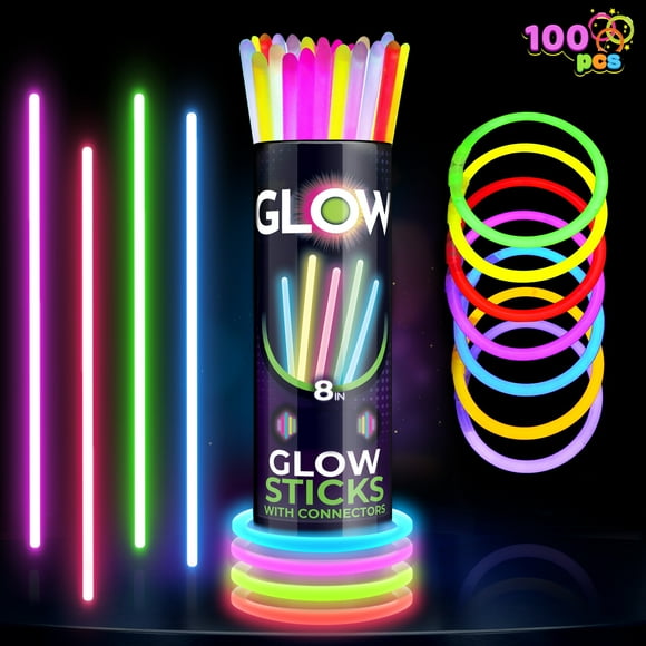 Joyfy Paquete de 100 Barras Luminosas, 8 Pulgadas, Artículos de Fiesta de Neón Que Brillan en la Oscuridad, Pulseras y Collares Luminosos.