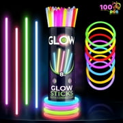 Joyfy 100 Pcs Glow Sticks Bulk, 8" Glow in The Dark Neon Party Supplies, Glow Bracelets and Necklaces Party Pack