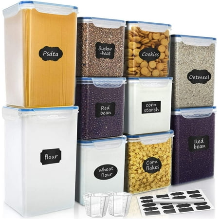 pupikeji Large Tall Airtight Food Storage Containers 10 PACK Plastic Airtight Kitchen & Pantry Organization Ideal for Flour & Sugar Plastic Canisters with Labels