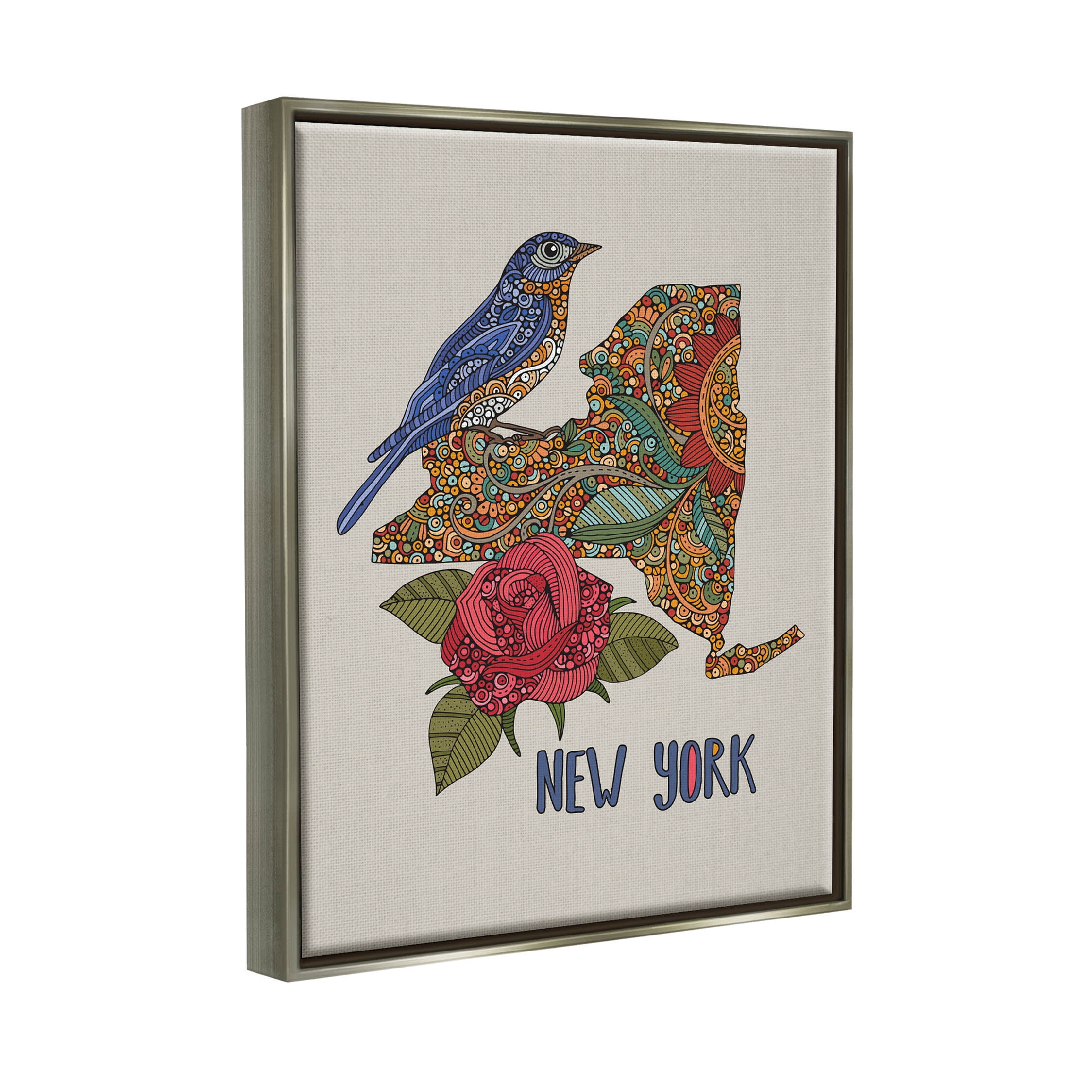 Stupell Industries Paisley Pattern New York State Graphic Art Luster Gray Floating Framed Canvas Print Wall Art, Design by Valentina Harper