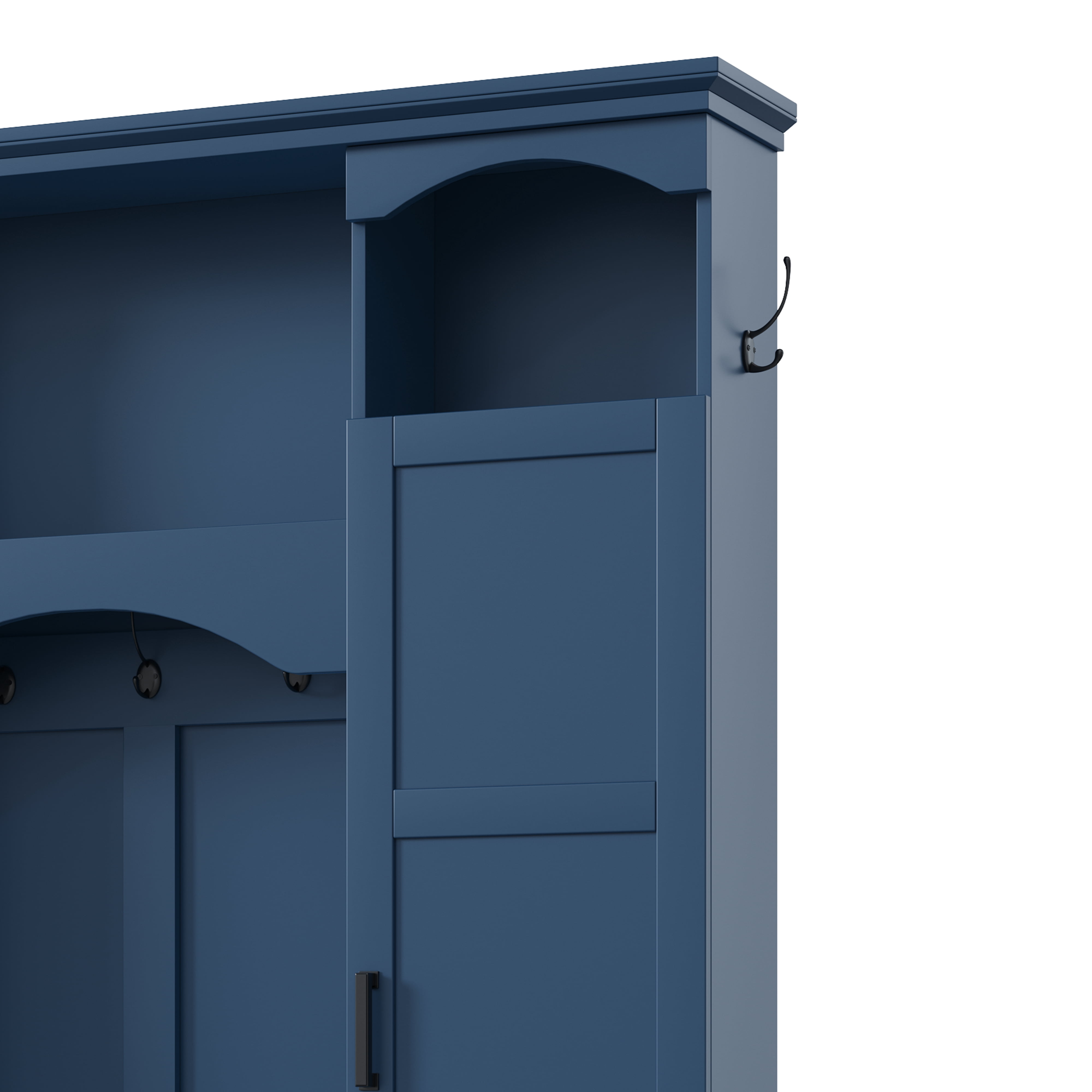 Mintazer All-in-One Farmhouse Entryway Hall Tree with Side Cabinets & Shoe Cubby Bench, Elegant Entryway Organizer with 7 Hooks & Adjustable Shelves for Mudroom Hallway, Blue