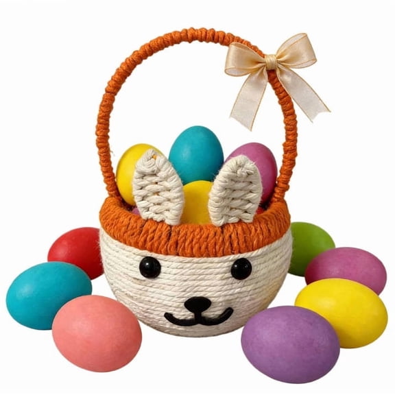 Taotanxi Easter Basket with Handle Kids Bunny Easter Baskets Rabbit Harvest Flower Girl Hunt Toy Mini Picnic Wine Woven Baby boy Fruit Birthday Organizer Egg Dorothy Cute Cookies Beach Storage