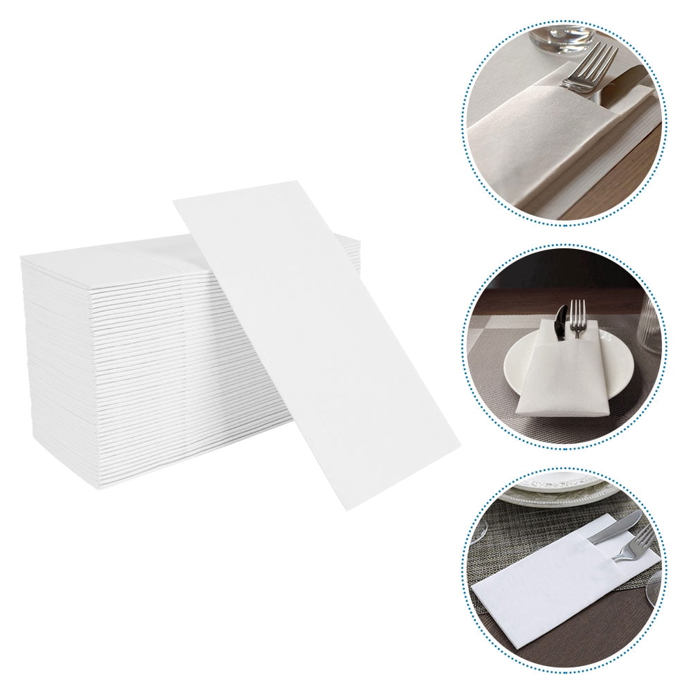 FRCOLOR Masteelf 100 pcs Disposable Napkins with Pocket for White Wedding Dinner Napkins Disposable Guest Towels for Silverware