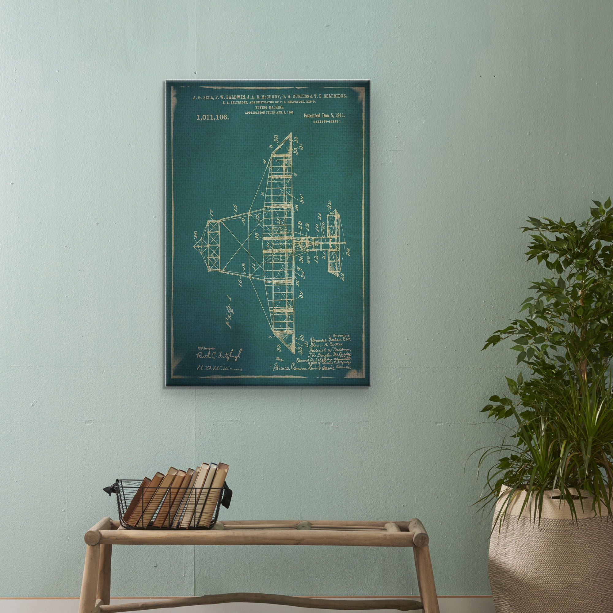 Masterpiece Art Gallery Flying Machine Sketch Blueprint I by GI ArtLab Canvas Art Print 24" x 36"