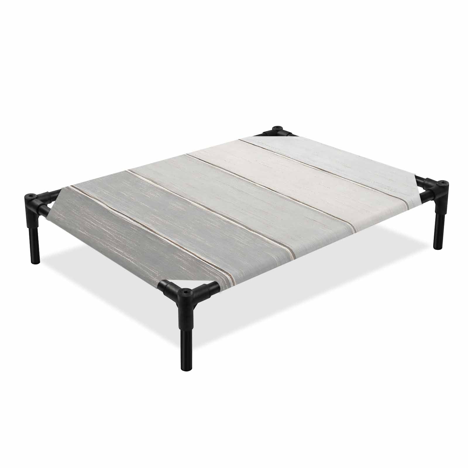Pale Gray Ombre Elevated Dog Bed Gray White Wood Grain Stripes Rustic Country Cooling Breathable Outdoor Raised Dog Cot Bed with Metal Frame Non-Slip Feet for Medium Dog 24x20in