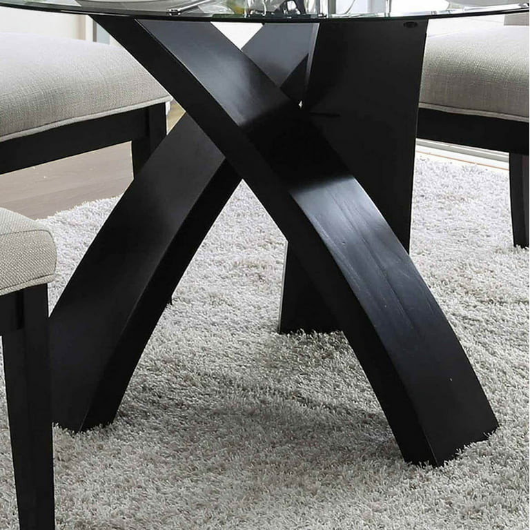 Furniture of America Evans Glass Top Round Dining Table Black