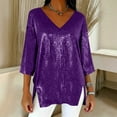 thumbnail image 2 of AnuYalue Sequins Tops for Women 3/4 Sleeve V Neck Blouses Casual Shirts Fashion Party Holiday Shirt Tunic Tshirt, 2 of 7