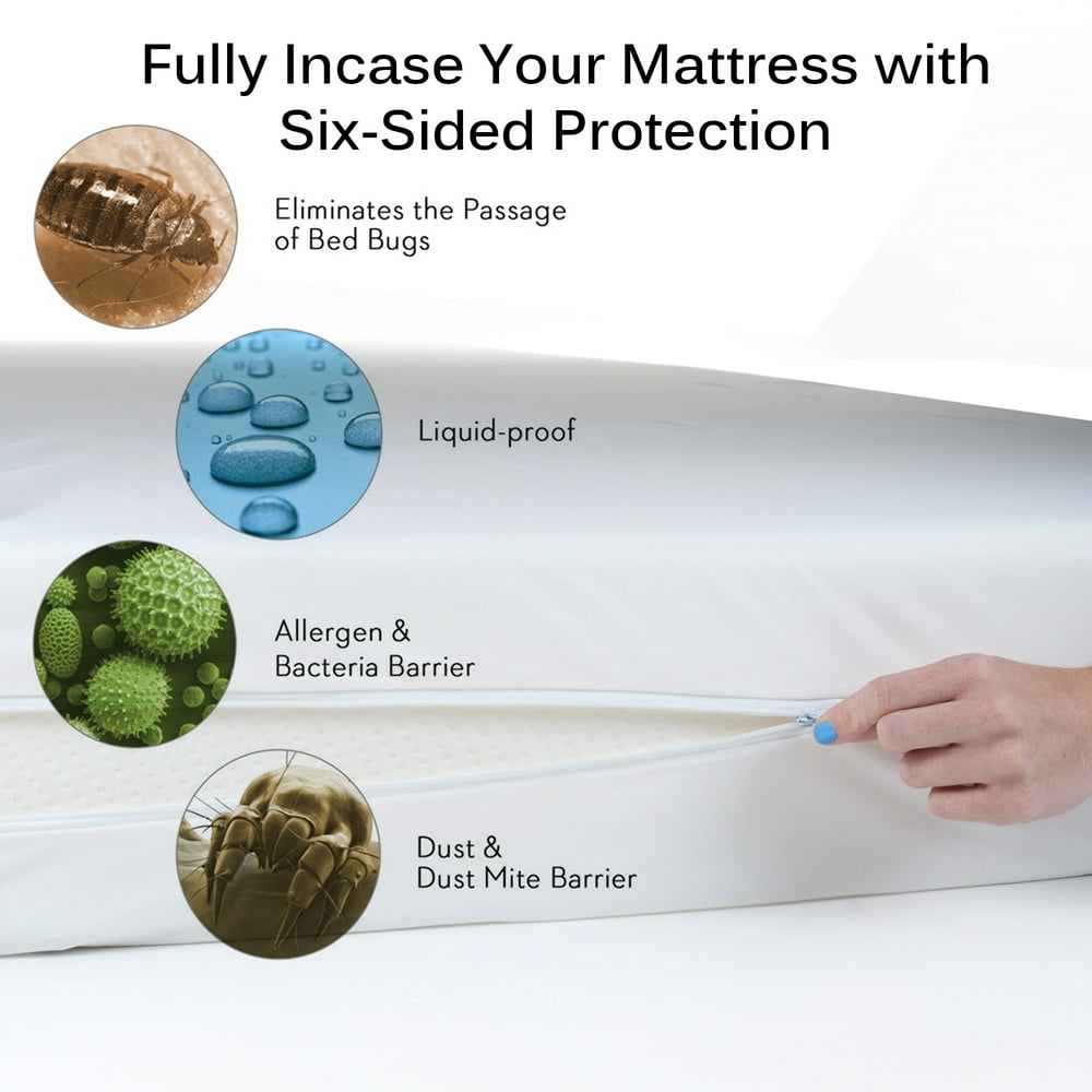 Water Resistant Washable 16 Bed Bug Blocker Zippered Mattress Cover ...