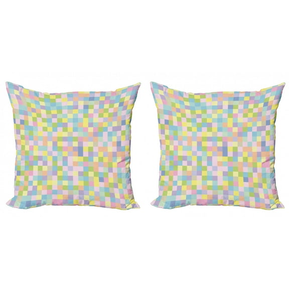 Ambesonne Pastel Throw Pillow Cover 2 Pack, Colorful Squares Mosaic, 24", Multicolor