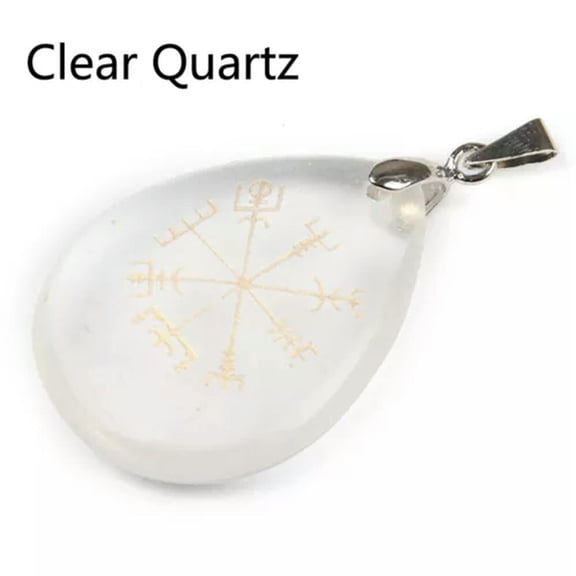 HOOUN Teardrop Vegvisir Pendant Natural Chakra Stones Engraved Viking Talsman Symbol-Clear Quartz (Vegvisir)