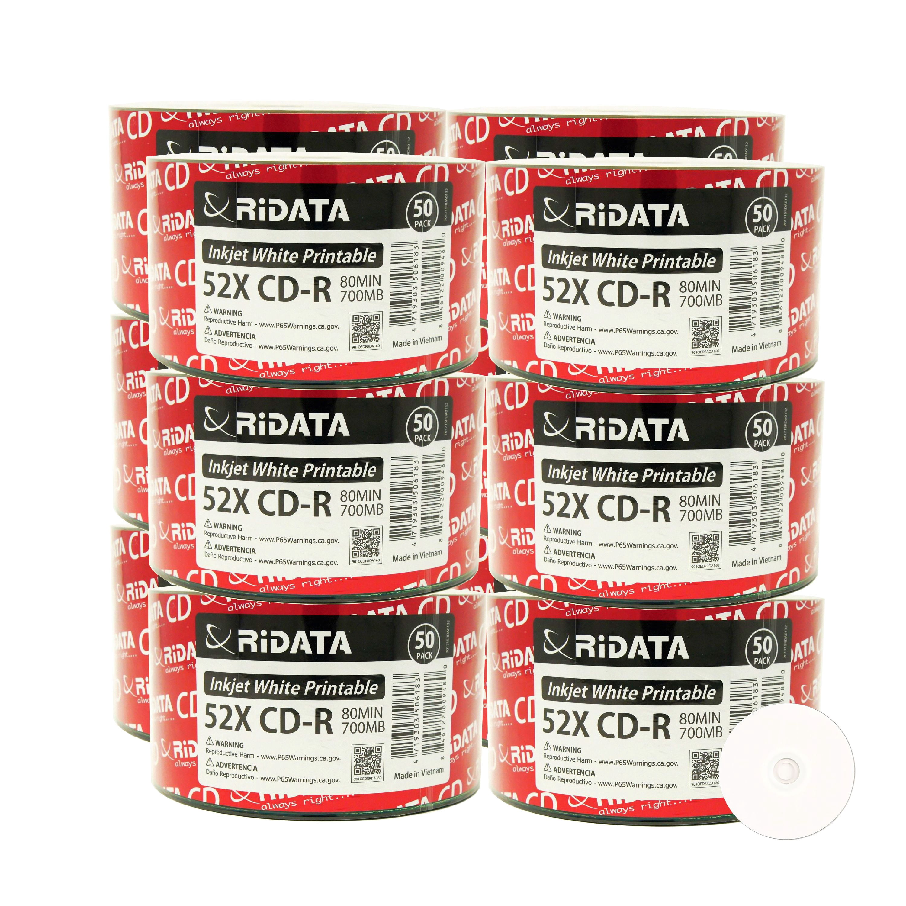 600 Pack Ridata CD-R 52X 700MB 80Min White Inkjet Hub Printable Blank ...