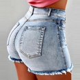 thumbnail image 3 of Ladies Summer Solid Denim Shorts Fringed Hole High Rise Denim Hot Pants, 3 of 3