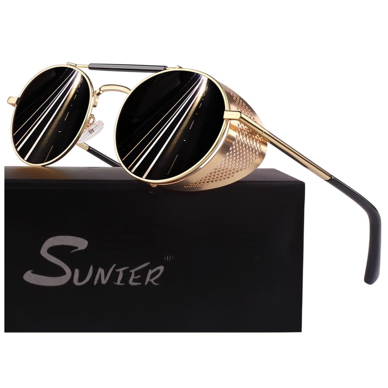 Sunier Retro Round Polarized Steampunk Sunglasses Men Women 