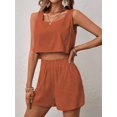 thumbnail image 5 of Womens 2 Piece Outfits Lounge Matching Sets Two Piece Linen Shorts Crop Tops Trendy Clothes Summer Orange Color M, 5 of 7