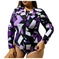 thumbnail image 1 of MKLEKYY Trajes De Baño Mujer Women'S Fashion Long Sleeve Printed Zip Conservative Plus Size Swimsuit, 1 of 6