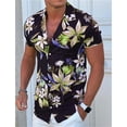 thumbnail image 3 of Camisa hawaiana con estampado de hojas florales para hombre, camisas hawaianas con estampado de plantas coloridas en 3D, blusas holgadas y transpirables con solapa, mangas cortas, 3 of 4