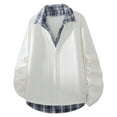 thumbnail image 5 of GuangCheng Men's Long Sleeve Tops Fake Layer Plaid Collar Knit V Neck Casual Tops,Soft,Comfort,Warm Loose Fit,Solid Base Shirts,White,Size L, 5 of 9