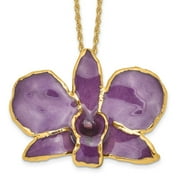 24K Gold-trim Lacquer Dipped Purple Real Dendrobium Orchid 20 inch Gold-tone Necklace QBF2020-20